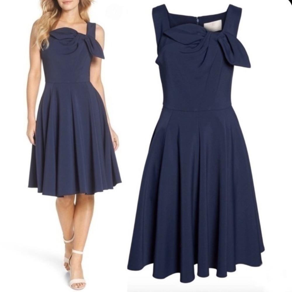 Gal Meets Glam zoe bow navy a-line dress